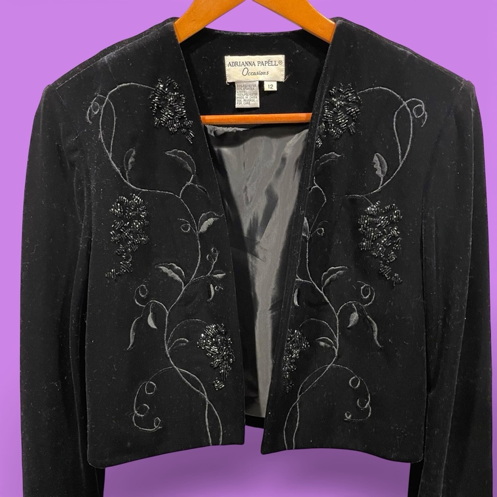 Cute black velvet embroidered beaded jacket stretchy whimsigoth formal prom
